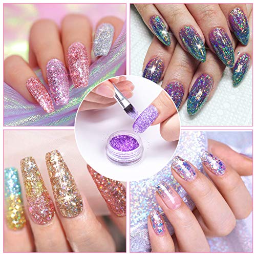 24 Colores Purpurinas Polvo, Glitter Acrilico Brillantes de Uñas con Cepillo de Uñas para Cara Nail Art Cabello Cuerpo Decoraciones para Brillo Uñas