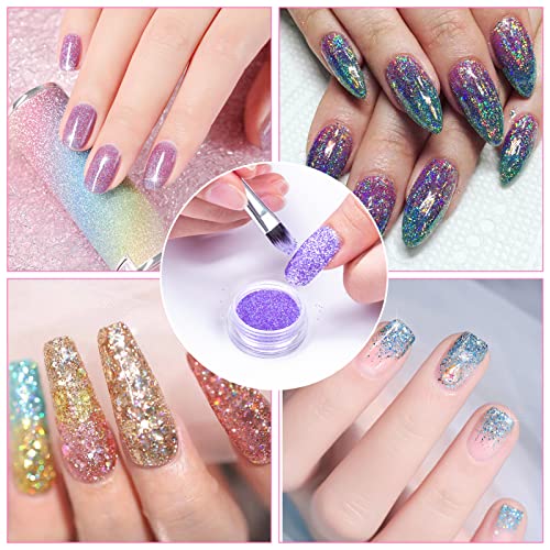 24 Colores Purpurinas Polvo, Glitter Acrilico Fino Brillantes de Uñas con Cepillo de Uñas para Cara Nail Art Cabello Cuerpo Decoraciones para Brillo Uñas