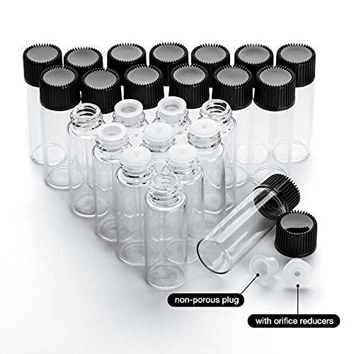 24 frascos de vidrio de muestra pequeños de 5 ml con reductor de orificio y botellas de vidrio transparente para aceites esenciales