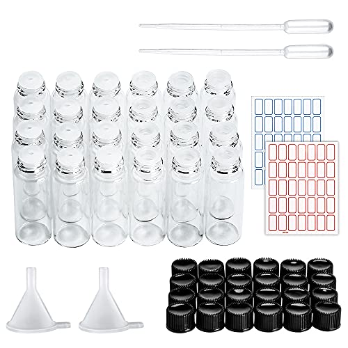 24 frascos de vidrio de muestra pequeños de 5 ml con reductor de orificio y botellas de vidrio transparente para aceites esenciales
