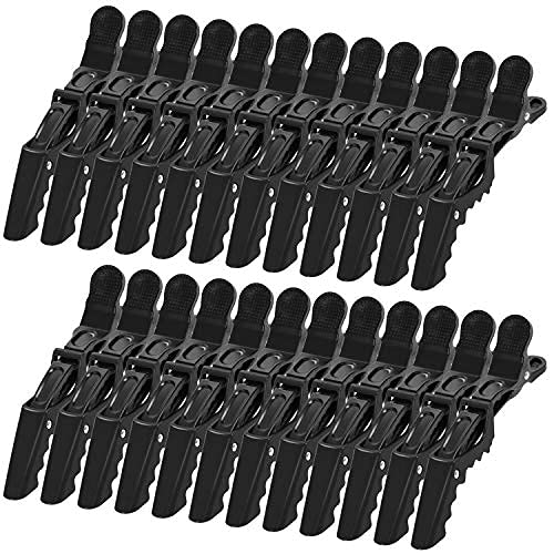 24 Piezas Alligator Clip Hebillas de Pelo Profesional Peluqueria,Pinzas de Pelo Antideslizantes Estilismo Cabello para Marcar,Peinar,Planchar el Pelo (Negro)