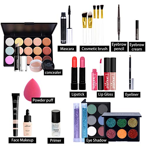 24 piezas Kits de Maquillaje, Set de Cosméticos Todo en Uno, Set de Regalo de Maquillaje Kit de Inicio Completo con Sombras de Ojos, lápiz Labial, Kit de Cosméticos para Niñas Mujeres