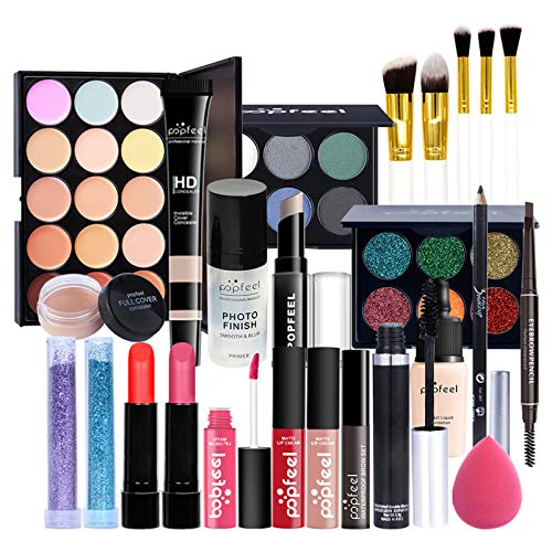 24 piezas Kits de Maquillaje, Set de Cosméticos Todo en Uno, Set de Regalo de Maquillaje Kit de Inicio Completo con Sombras de Ojos, lápiz Labial, Kit de Cosméticos para Niñas Mujeres