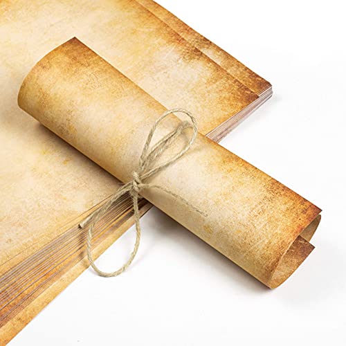 25 hojas DIN A4 Papel vintage pergamino , 110g/m², 210x297 mm, aspecto Antiguo envejecido, Doble cara, para Escribir y imprimir, Manualidades, carta, recortes, scrapbook