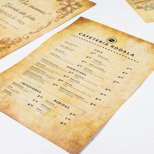 25 hojas DIN A4 Papel vintage pergamino , 110g/m², 210x297 mm, aspecto Antiguo envejecido, Doble cara, para Escribir y imprimir, Manualidades, carta, recortes, scrapbook