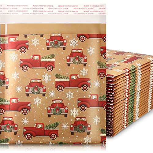 25 Sobres de Correo Burbuja Poli Sobre Autoadhesivo sobre Navida Bolsa de Envío Bolsa de sobre Burbuja de Papel Kraft con Adhesivo Autoadhesivo Impermeable Prueba Lágrima (Estilo Coche)