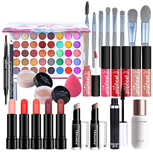 29 piezas Kits de Maquillaje, Set de Cosméticos Todo en Uno, Set de Regalo de Maquillaje Kit de Inicio Completo con Sombras de Ojos, lápiz Labial, Kit de Cosméticos para Niñas Mujeres