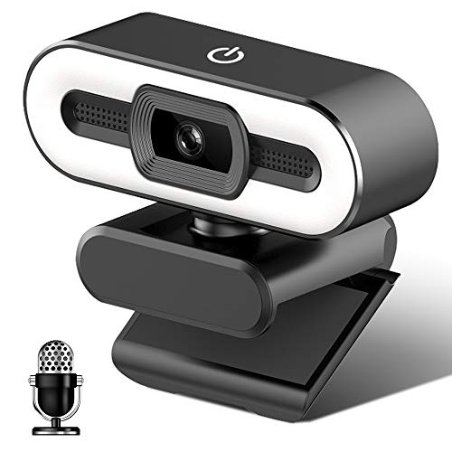 2K HD Webcam con Micrófono y Anillo de Luz, Cámara Web USB Plug and Play, 3 modos Web CAM de transmisión de brillo ajustable para PC / Mac / Laptop, para conferencias,Youtube,videollamadas