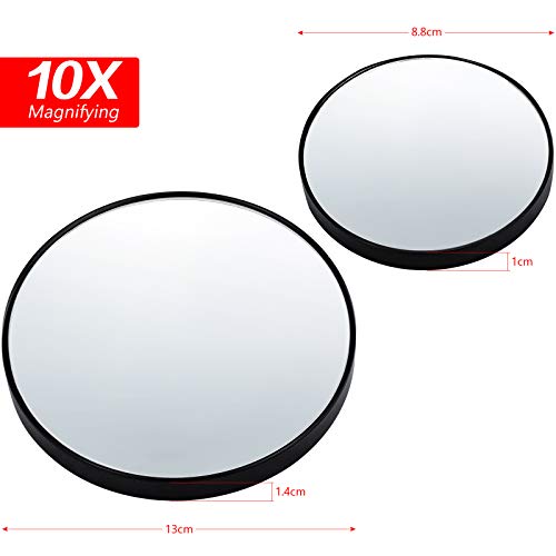 2pcs 10x Espejo de Aumento con Ventosas para Maquillaje Afeitado Eliminación de Puntos Negros (13cm+8.8cm)