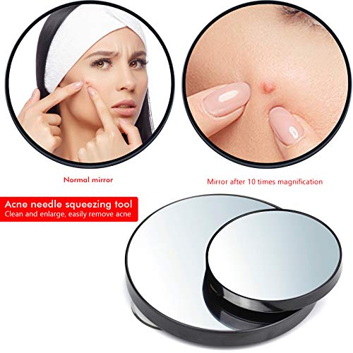 2pcs 10x Espejo de Aumento con Ventosas para Maquillaje Afeitado Eliminación de Puntos Negros (13cm+8.8cm)