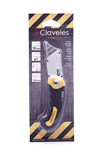 3 Claveles Cúter Navaja Plegable de 10 cm, Zinc, Acero, Multicolor
