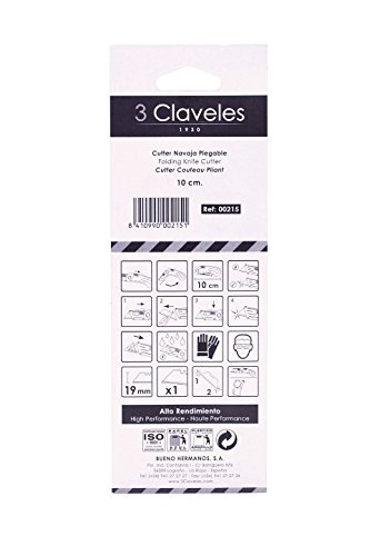 3 Claveles Cúter Navaja Plegable de 10 cm, Zinc, Acero, Multicolor