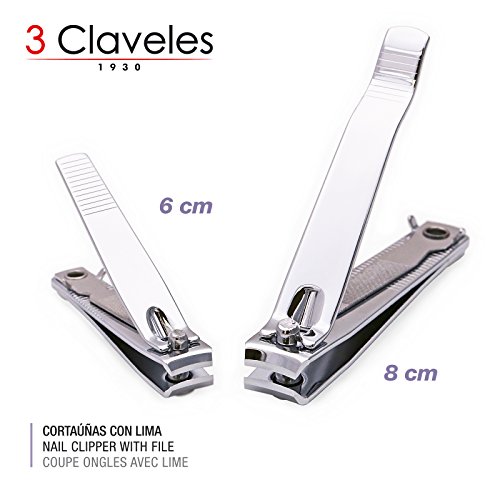 3 Claveles Set De 2 Cortaúñas Profesional Para Manos Y Pies de Acero Inoxidable Para Hombre Y Mujer Medida 8cm Con Lima De Uñas