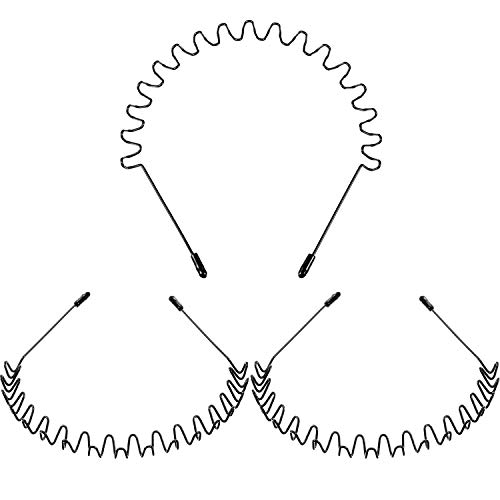 3 Diademas de Metal Banda de Pelo de Unisex Negra Adorno de Cabeza de Deportes Antideslizantes en Ola Muelle para Hombres Mujeres (Muelle Ola)