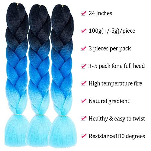 3 paquetes de extensiones de cabello trenzado Ombre Kanekalon Extensiones de cabello trenzado Jumbo 24 pulgadas cabello trenzado sintético para crochet Twist