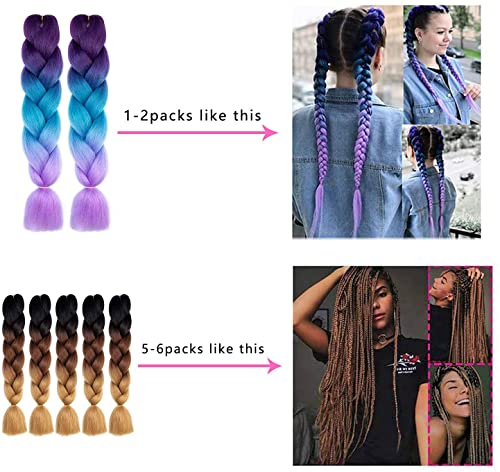 3 paquetes de extensiones de cabello trenzado Ombre Kanekalon Extensiones de cabello trenzado Jumbo 24 pulgadas cabello trenzado sintético para crochet Twist