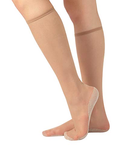 3 PARES DE MEDIAS DE DESCANSO HASTA LA RODILLA CON SUELA MASAJEANTE DE ALGODÓN | 20 DEN | NEGRO, NATURAL | CALCETERÍA ITALIANA | (3 PARES - NATURALES)