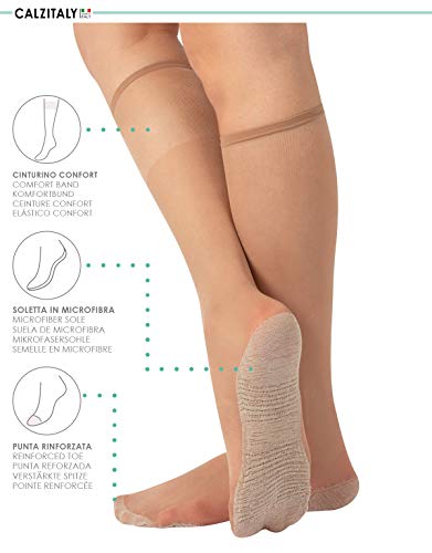 3 PARES DE MEDIAS DE DESCANSO HASTA LA RODILLA CON SUELA MASAJEANTE DE ALGODÓN | 20 DEN | NEGRO, NATURAL | CALCETERÍA ITALIANA | (3 PARES - NATURALES)