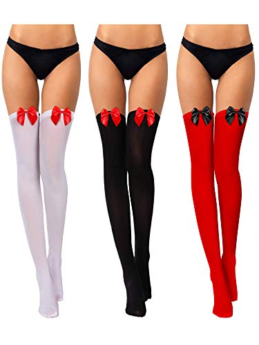 3 Pares de Medias (Negro Lazo Rojo, Blanco Lazo Rojo, Rojo Lazo Negro)