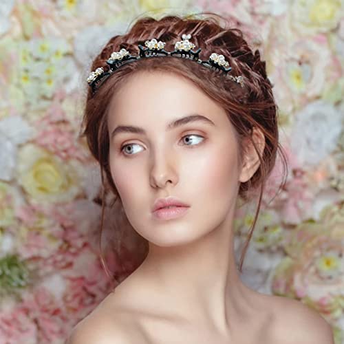 3 Piezas Diademas de Trenza, Diademas de Perlas de Diamantes de Imitación, 4,3 Pulgadas/11cm, Diadema de Trenza de Estilo, con Clips, Flequillo Horquilla, para Mujeres y Niñas
