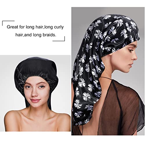 3 Piezas Gorros de Dormir de Satén Largo, Gorra Suelta con Banda Elástica Suave para Cabello Largo, Trenzas, Dreadlocks, Cabello Rizado (Patrón de Leopardo de Lazo)