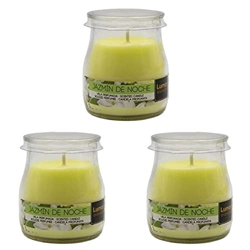 3 X Velas Jazmín de Noche Perfumada en Vaso Yogur Cristal Olor Aroma Candle Vela Aromatic Lumar