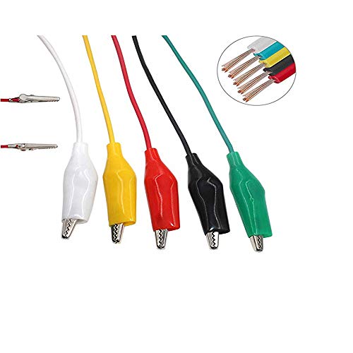 30 Piezas de Pinzas Cocodrilo con Cable, Juego de Cables de Prueba, con Cable de 5 Colores, Longitud del Cable 50 cm Para Configuraciones de Prueba, Tecnología de Medición y Conexión de Alimentación