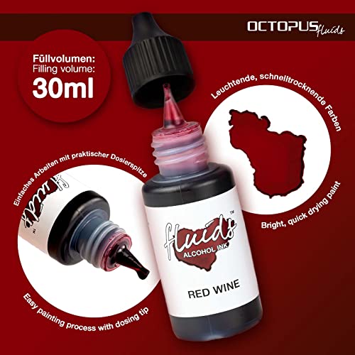 30ml Fluids Alcohol Ink RED WINE, Tinta al alcohol para Fluid Art y Resin Art, rojo