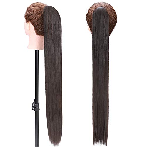 32"(81cm) SEGO Coleta Postiza Larga Pelo Sintético Se Ve Natural [Castaño Oscuro] Extensiones de Cabello Clip Cola Lisa Ponytail Extension (140g)