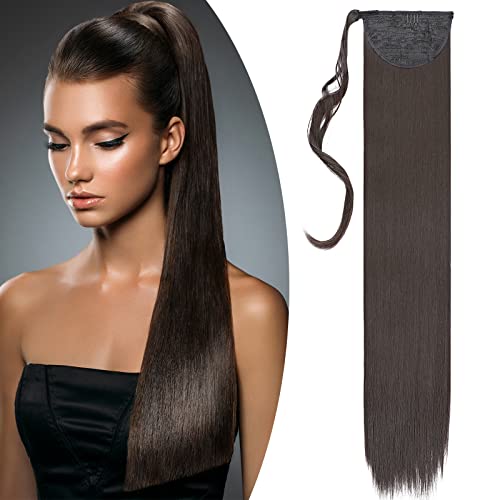 32"(81cm) SEGO Coleta Postiza Larga Pelo Sintético Se Ve Natural [Castaño Oscuro] Extensiones de Cabello Clip Cola Lisa Ponytail Extension (140g)