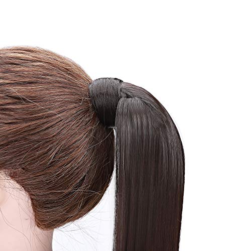 32"(81cm) SEGO Coleta Postiza Larga Pelo Sintético Se Ve Natural [Castaño Oscuro] Extensiones de Cabello Clip Cola Lisa Ponytail Extension (140g)