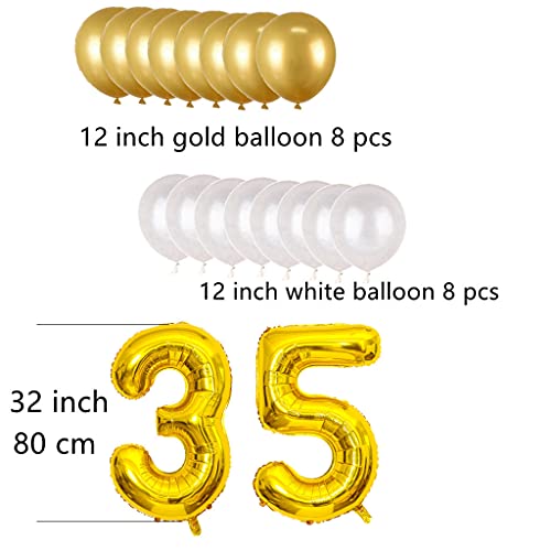 35 años de decoración de cumpleaños globos dorados, 35 años, decoración de cumpleaños dorada para niñas y mujeres, 35 cumpleaños, decoración para hombres y jóvenes, 35 globos decorativos