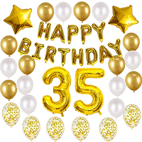 35 años de decoración de cumpleaños globos dorados, 35 años, decoración de cumpleaños dorada para niñas y mujeres, 35 cumpleaños, decoración para hombres y jóvenes, 35 globos decorativos