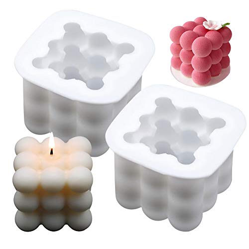 3D Cube Vela Moldes, NALCY 2PCS moldes para Velas de Silicona, Forma de Cubo en Forma de Bola, Cubo de Silicona Molde, Velas Artesanales, Velas Perfumadas, Fabricación Artesanal