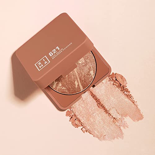 3ina Maquillaje, vegano, libre de crueldad, el brillo bronceador en polvo 621, 2 en 1 bronceador y resaltador en polvo, para todos los tonos de piel, arena brillante
