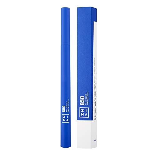 3ina Maquillaje vegano sin crueldad – The Color Pen Eyeliner 850 – Azul – Punta ultra precisa de color – Delineador de ojos líquido azul intenso con fórmula larga duración y acabado mate