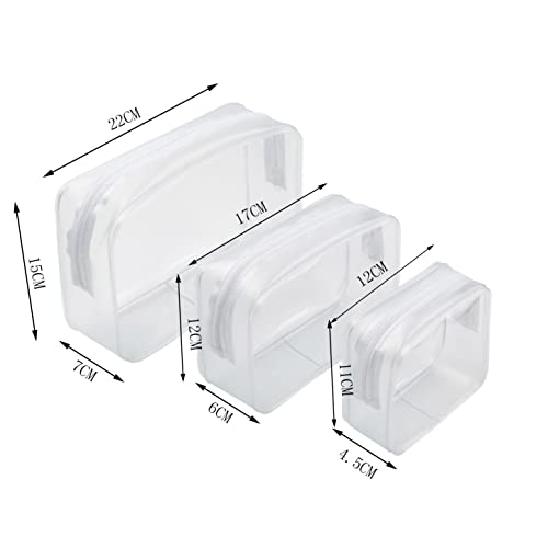 3PCS Bolsas de Aseo | Bolsas de cosmética y Maquillaje | Neceseres Transparentes Impermeables | Kit de Viaje de PVC de Multiples tamanos Pequeno-Medio-Grande (Blanco)