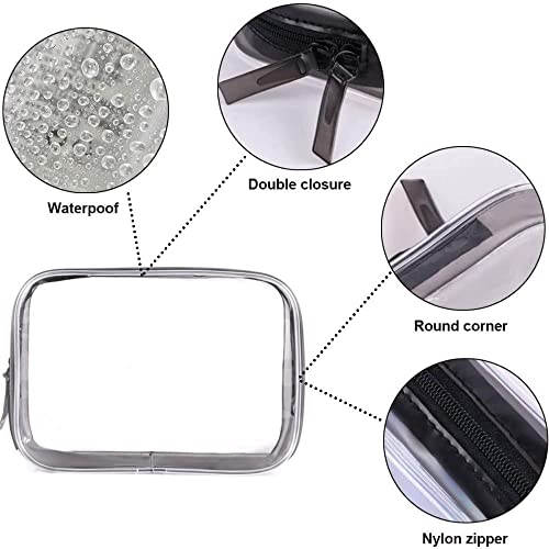 3PCS Bolsas de Aseo | Bolsas de cosmética y Maquillaje | Neceseres Transparentes Impermeables | Kit de Viaje de PVC de Multiples tamanos Pequeno-Medio-Grande (Blanco)
