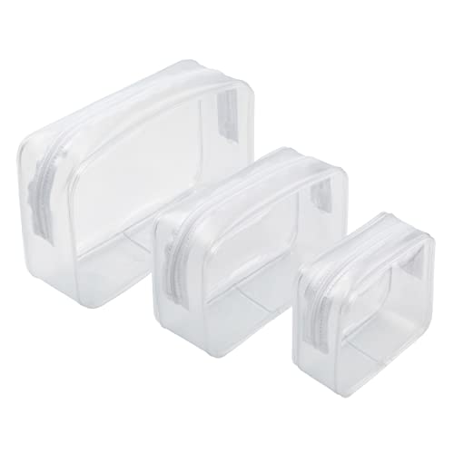 3PCS Bolsas de Aseo | Bolsas de cosmética y Maquillaje | Neceseres Transparentes Impermeables | Kit de Viaje de PVC de Multiples tamanos Pequeno-Medio-Grande (Blanco)