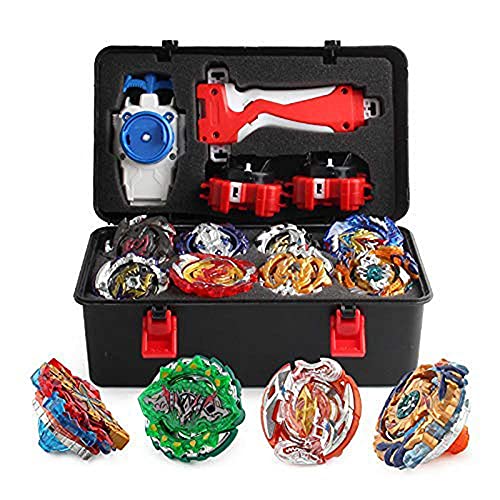 3T6B Conjunto de Peonzas Juguetes con Estuche Portátil, 12 Nuevo Nado Spinner con 2 Turbo Burst Launcher, Gyro Spinning Pocket Box