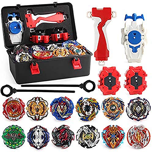 3T6B Conjunto de Peonzas Juguetes con Estuche Portátil, 12 Nuevo Nado Spinner con 2 Turbo Burst Launcher, Gyro Spinning Pocket Box