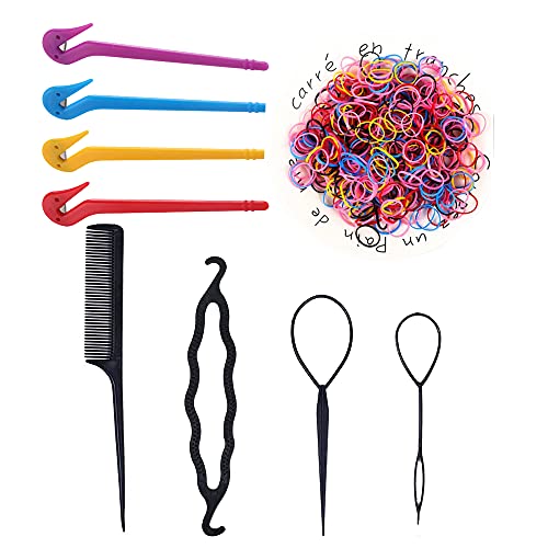 4 herramientas de eliminación de bandas de goma para niños,cortador de pelo elástico,con 1000 bandas de goma de colores negros,1 juego de herramientas de cola de caballo mágica y 1 peine