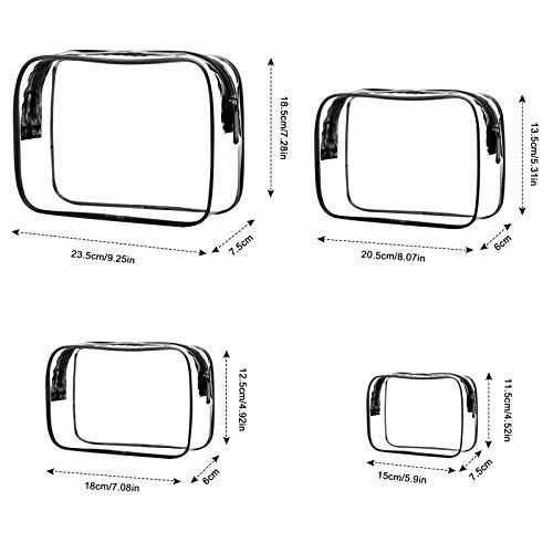 4-in-1 Bolsas de Aseo Transparente, Neceser de Viaje para Maquillaje, Neceser Cosmético Impermeables PVC, Organizador Cosmético con Cremallera para Hombres y Mujeres