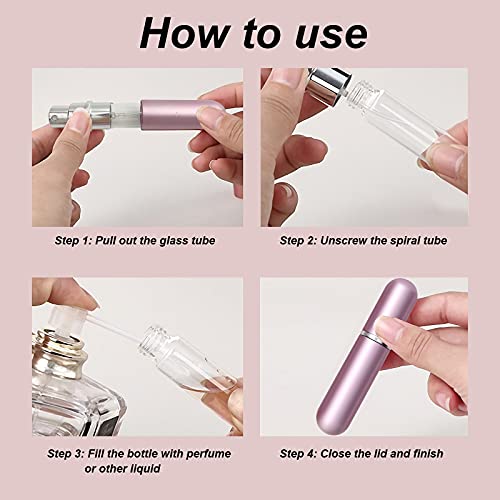 4 Pcs Atomizador de Perfume Recargable con Embudo, Mini Portátil Atomizador,Pulverizador Perfume para Viaje,para bolso de mano Bolsillo equipaje