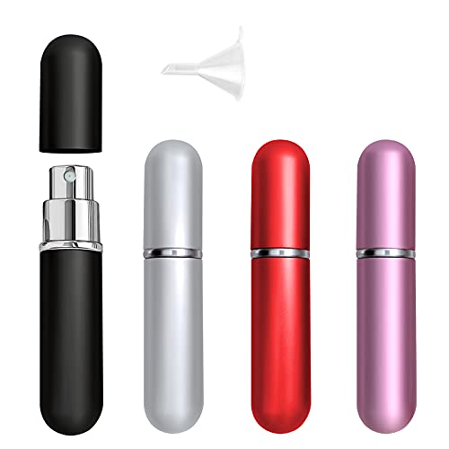 4 Pcs Atomizador de Perfume Recargable con Embudo, Mini Portátil Atomizador,Pulverizador Perfume para Viaje,para bolso de mano Bolsillo equipaje