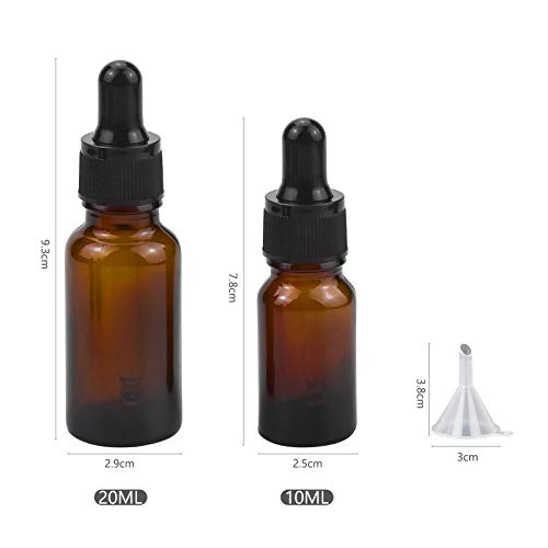 4 Piezas Cuentagotas Cristal, Ámbar Frasco Gotero con Embudo para Aceite Esencial Masaje Laboratorio - 10 ml y 20 ml