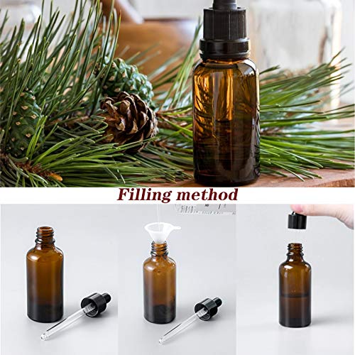 4 Piezas Cuentagotas Cristal, Ámbar Frasco Gotero con Embudo para Aceite Esencial Masaje Laboratorio - 10 ml y 20 ml
