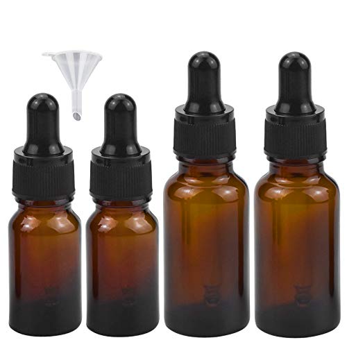 4 Piezas Cuentagotas Cristal, Ámbar Frasco Gotero con Embudo para Aceite Esencial Masaje Laboratorio - 10 ml y 20 ml