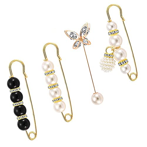 4 piezas de broches para damas, imperdibles, botones de perlas, broches de perlas, abrigos de chal, accesorios de vestir para damas y niñas
