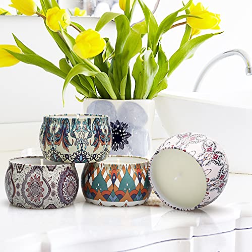 4 Piezas Velas Perfumadas, Regalos Originales para Mujer, 120g Velas Perfumadas, Velas de Cera de Soja, Aromaterapia Velas Decoración,Regalo de San Valentín/Día de la Madre, para Boda/Baño/Yoga